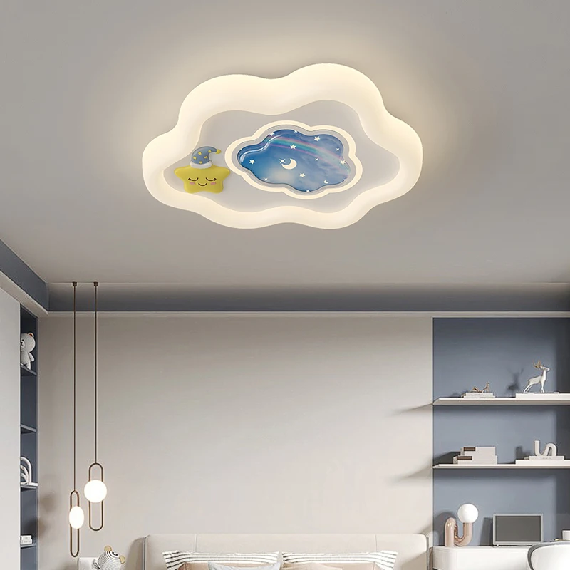 

Kids Bedroom Ceiling Lights White Cloud Ceiling Lamps With Starry Sky Kits Hot Air Ballon Design Eye Care Boy Nursery Room Light