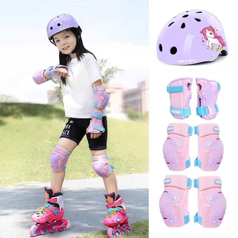 Kids\' Children\'s Skateboard Protector Bicycle Scooter Knee Elbow Wrist Pads Roller Skate Cycling Waveboard Helmet for Girls Boys