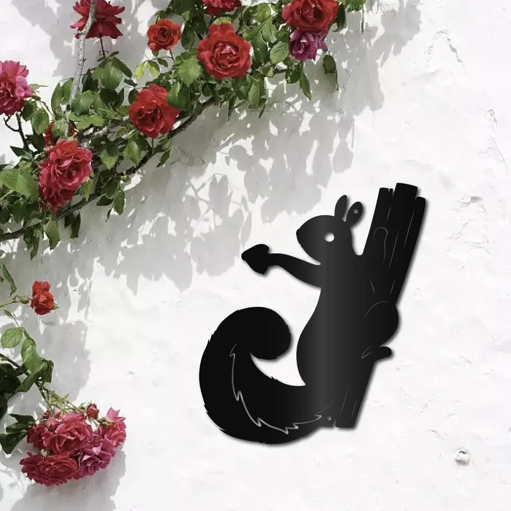 CIFBUY Wrought Iron Metal Wall Art Rustproof Weather Resistant Indoor Outdoor Hanging Decor Squirrel 2D Flat Aluminum