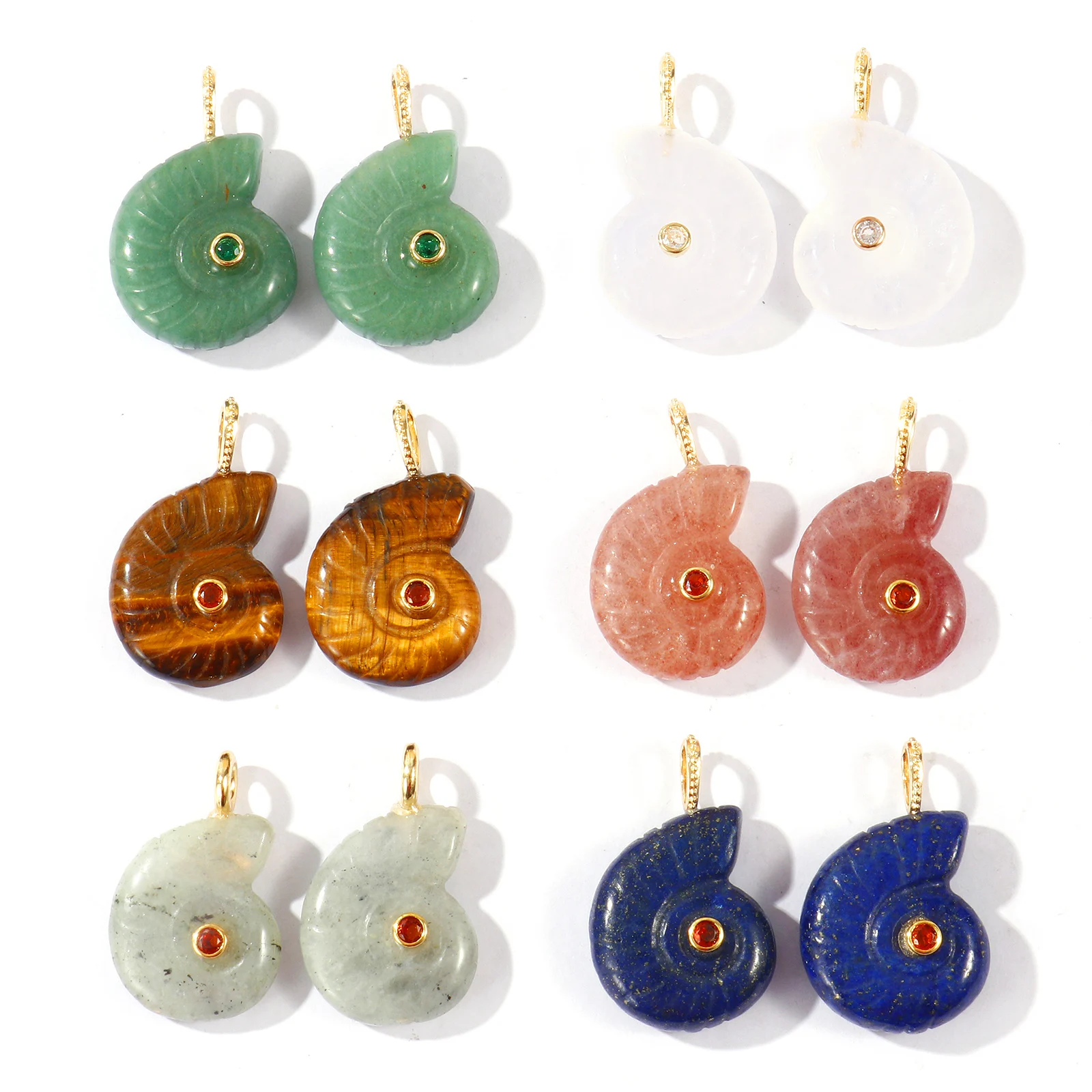 2pcs Charms Ocean Conch/ Sea Snail Multicolor Stone Brass 18K Gold Plated Pendants DIY Necklace Earrings Jewelry Making26mmx21mm