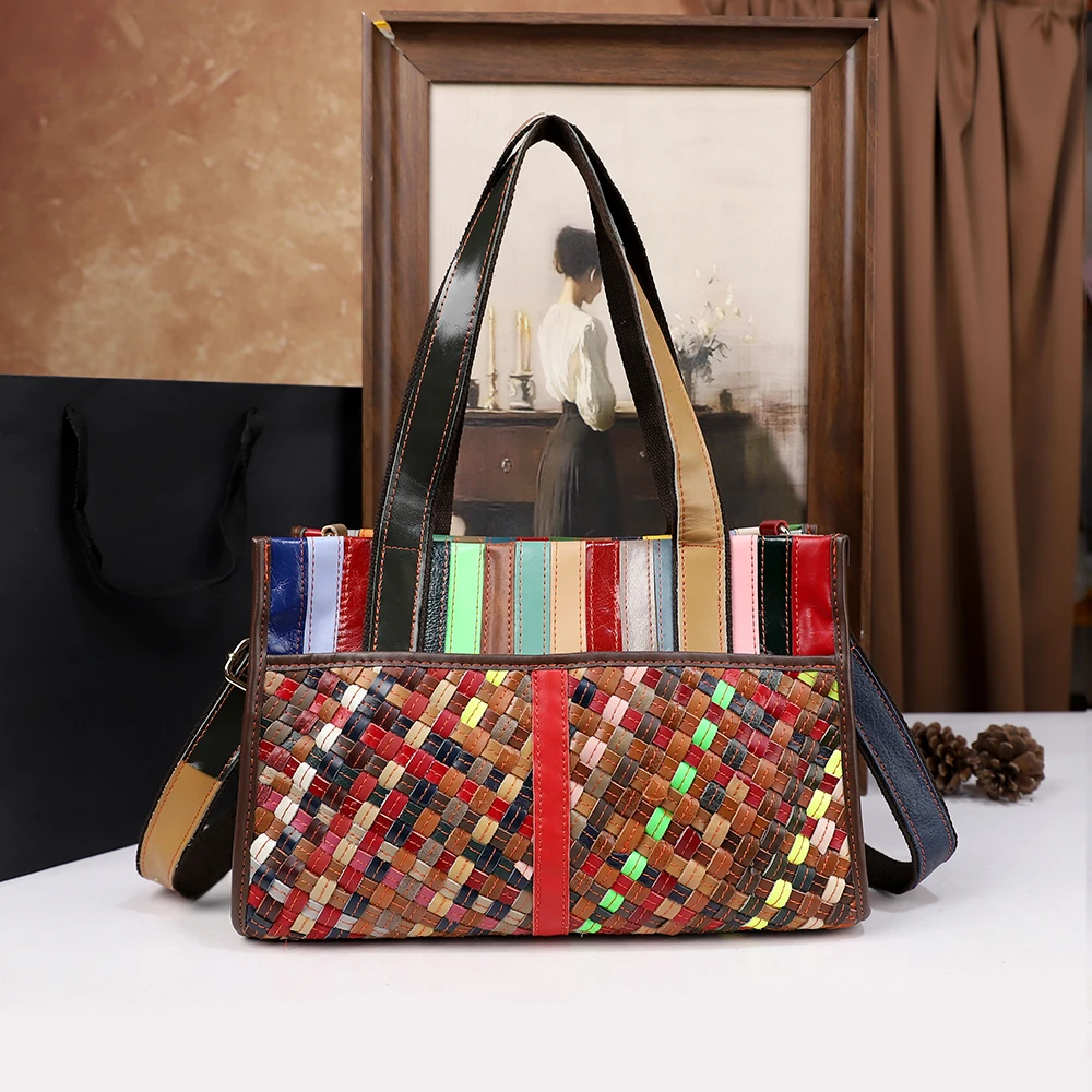 

Fashionable tote bag woven with large capacity top layer leather 2026 new minimalist single shoulder crossbody bag