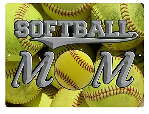 Softball Mom Sports Fan Game Baseball Ball Bat Metal Sign Plaque