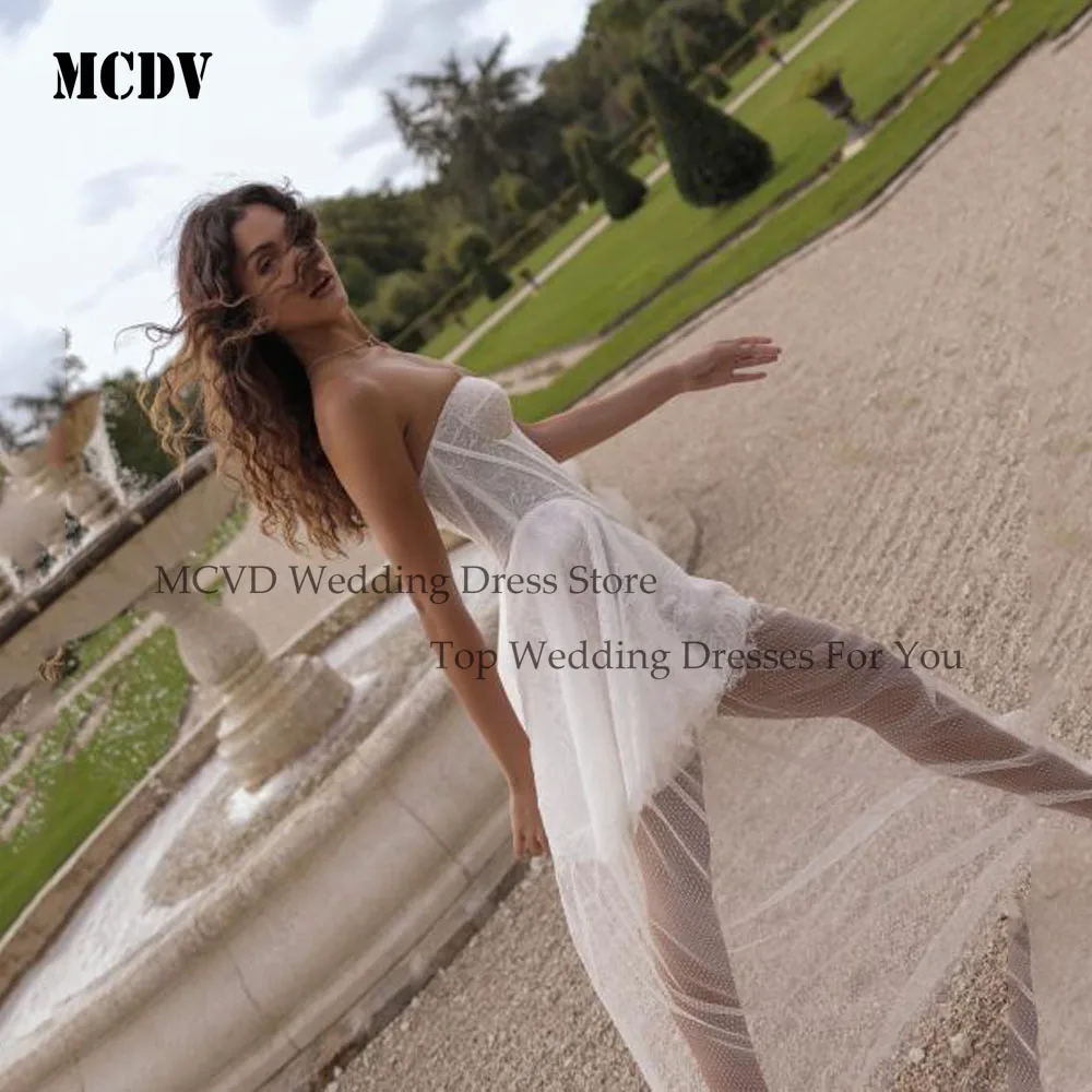 

MCDV Lace Wedding Dresses 2025 Applique Short Bridal Gowns Sleeveless Bride Dresses Sweetheart A-Line Wedding Gowns Customized
