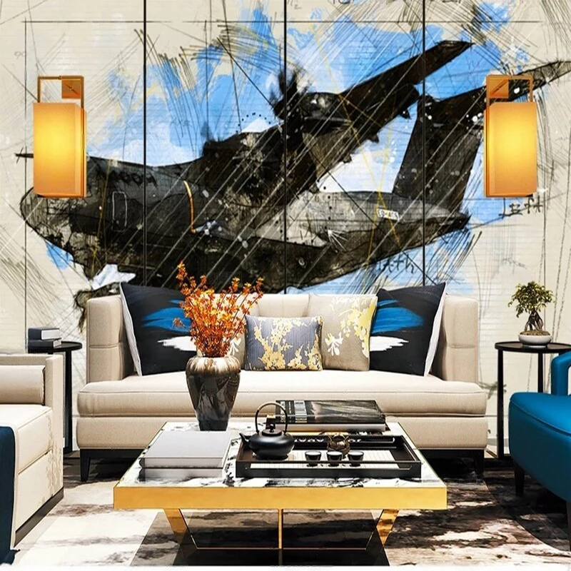 MU8822 Abstract Mural Wallpaper Watercolor fighter jet Custom Wall Covering Home Interior Decoration Wall Papers