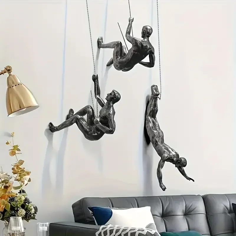 Retro Climbing Man Series Statue Wall Decoration Unique Touch Creative Climbing Statue Pendant Party Decoration