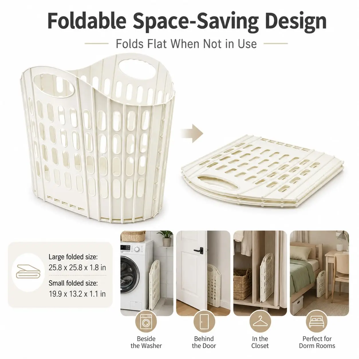 Foldable Plastic Laundry Basket Wall Mounted Hollow Dirty Clothes Storage Basket with Handles for Bathroom Bedroom