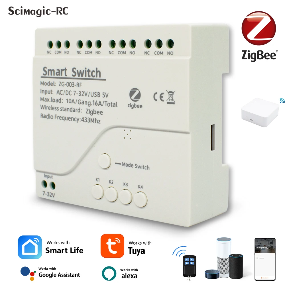 

Модуль Zigbee, 4-канальный умный переключатель, 12 В, 24 В, 110 В, 220 В, 10 А, реле, сухой контактный приемник, работа с приложением Tuya, Alexa Google Home Controller