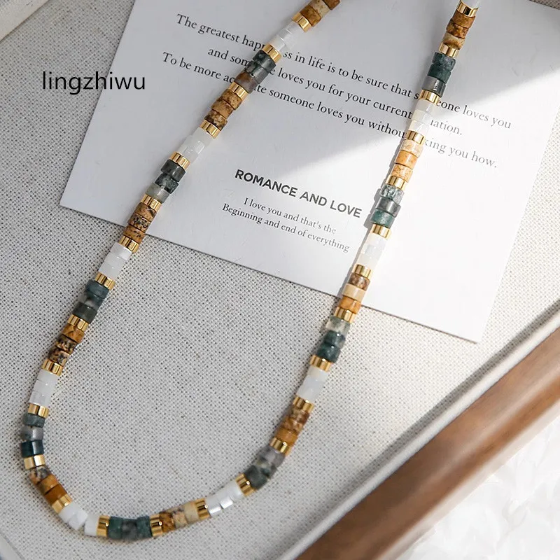 lingzhiwu French Design Luxury Natural Stone Mother of the Pearl Necklace Choker Necklaces Short New Arrival