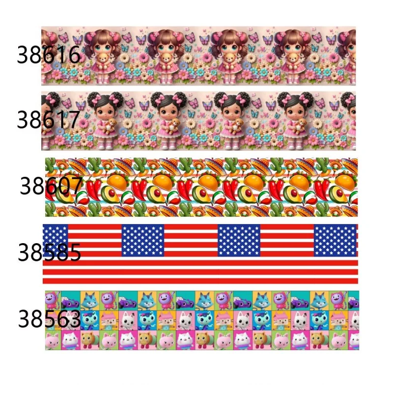 (5yards) Mexican Girl Cartoon Grosgrain Ribbon Printed USA Flag Ribbon for Hairbows Crafts Materials DIY