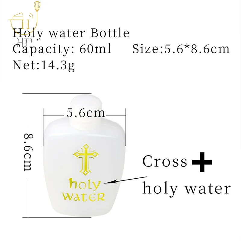 

250/60/100ml Refillable Holy Water Bottle Gold Cross Plastic Container With Screw Lid Christian Easter Party Church Supplies