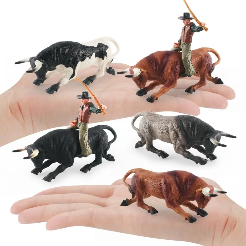 Simulatie Stierenvechten Actiefiguren Boerderijdieren Miniatuur Gevogelte Vee Model Met Ruiter Cowboy Kalf Stier OX Figuren