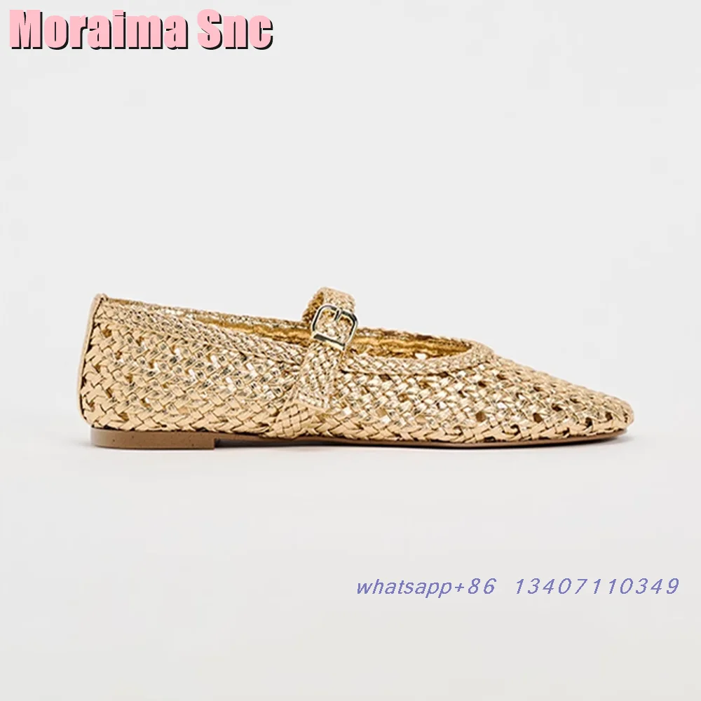 Fashion Golden Braided Ballet Shoes Hollow Flat With Belt Buckle Casual Women\'s Mary Janes Solid Autumn Winter 2025 New Arrivals
