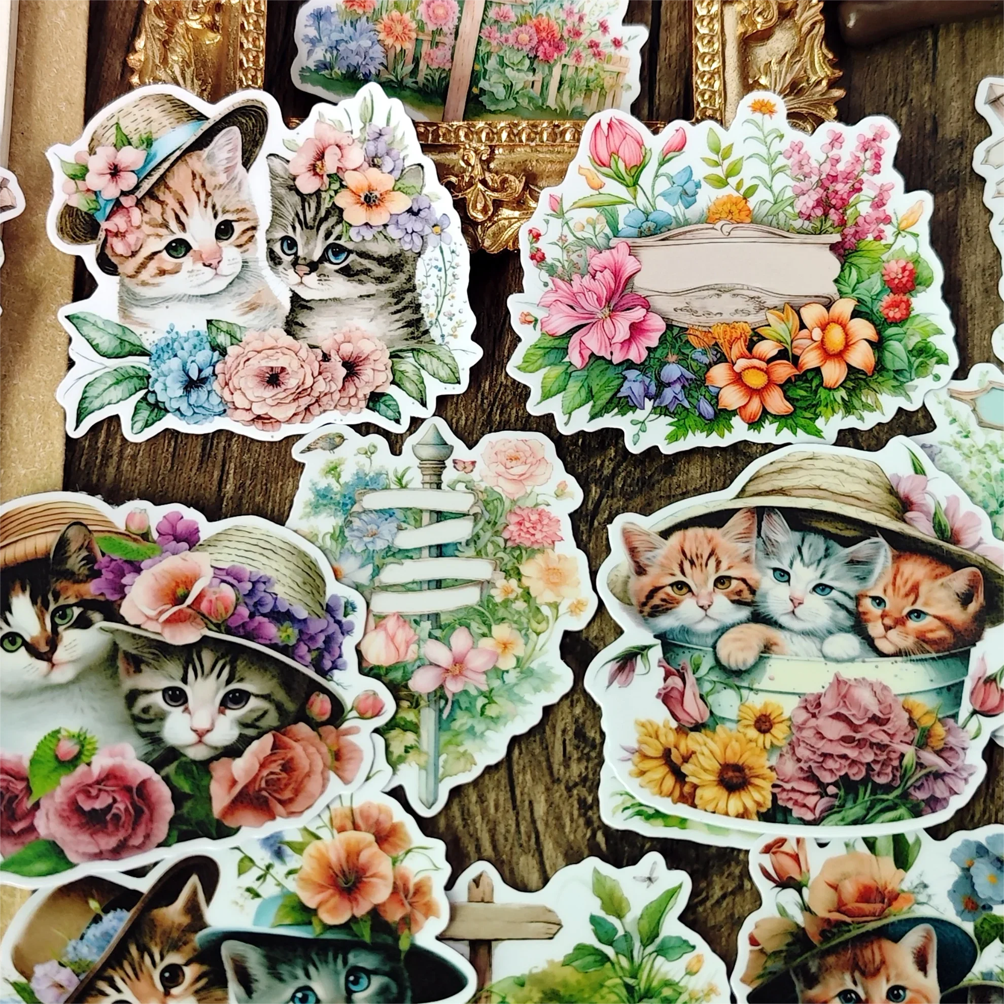 

Hand-painted Watercolor Garden Wooden Signage Cat Stickers Scrapbooking Craft Diary Album Phone Computer Decorative