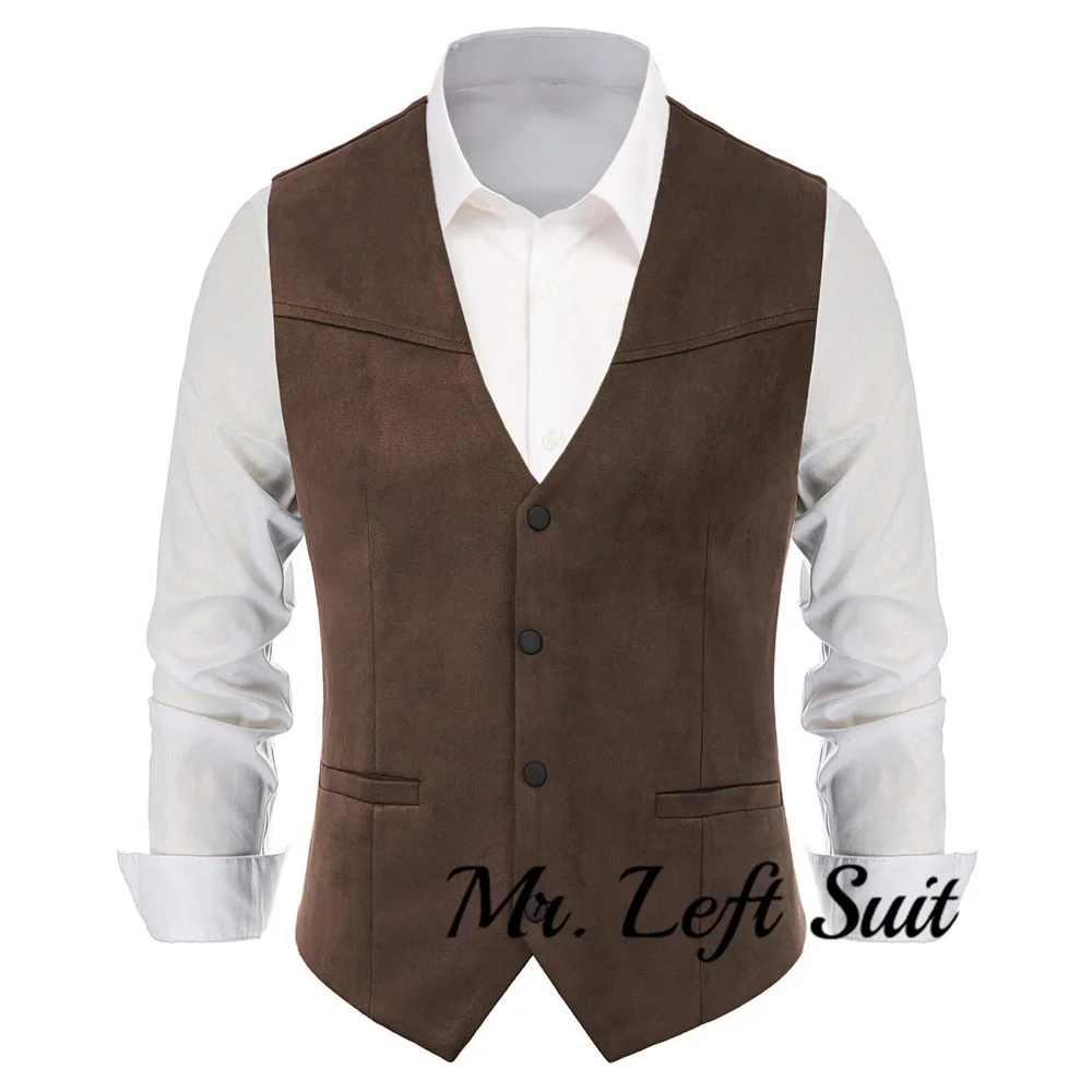 Men's Western Cowboy Vest Slim Fit Faux Suede Leather Dress Vests Waistcoat for Wedding Casual Western Steampunk Vest Jacket