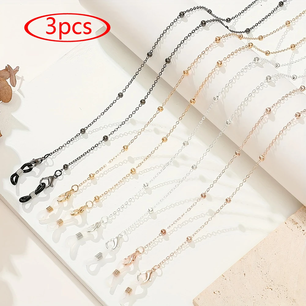 3-teiliges Set mit Perlen aus Metall, Brillenkette, Edelstahl, Brillenhalter, Vintage-Stil, Abdeckkette für Damen und Herren