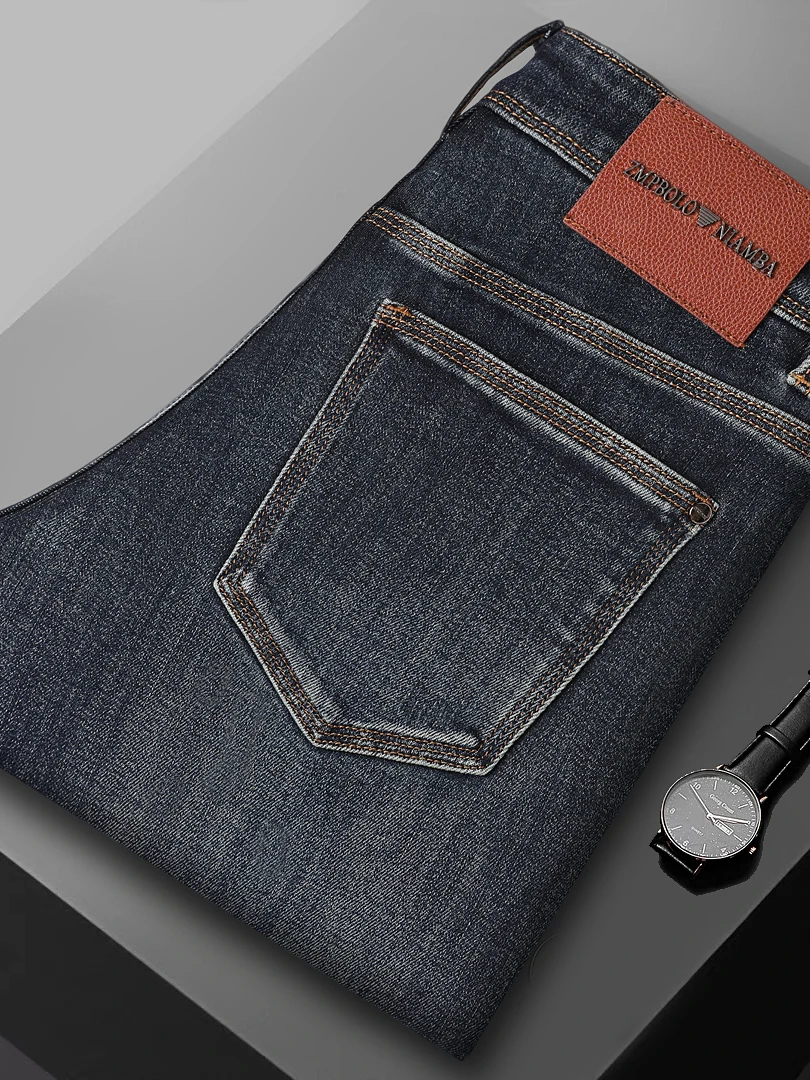 Heavy Du Waed Retro Blue Premium Men's Slim Straight Casual Elastic Trendy Jeans Cotton Stretch Denim mid Waist ket