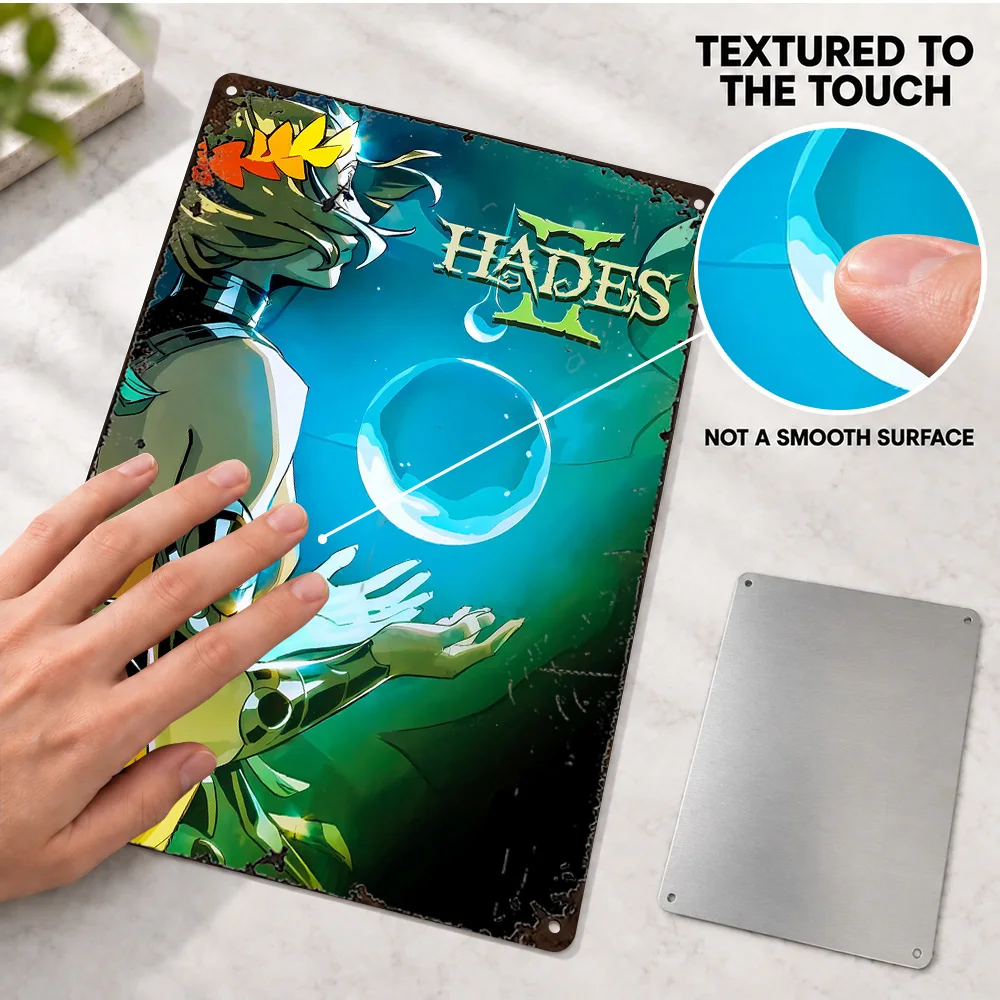 Hades II Textured Metal Poster Personalized Aluminum Sign Melinoe Blue Orb Illustration Wall Art For Gaming Room Game Fan Gift