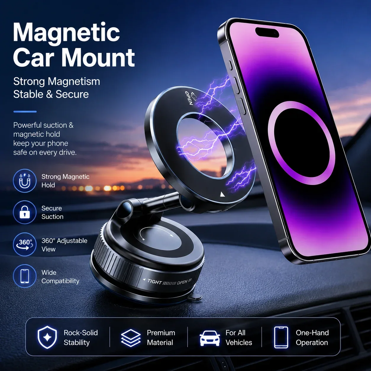 2026 New Vacuum Magnetic Car Phone Mount 360° Rotatable Suction Holder Universal Dashboard Navigation Mobile Phone Bracket