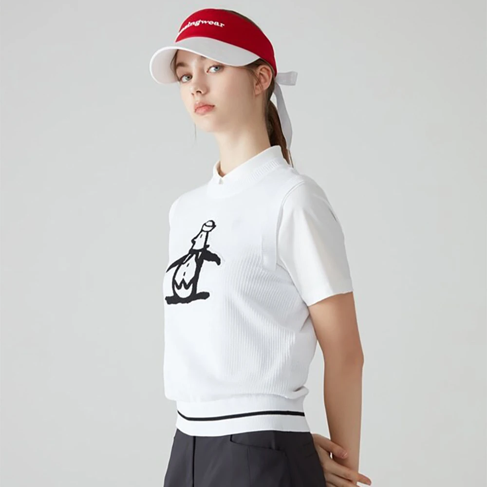 Munsingwear-女性のクルーネックニットベスト、暖かいゴルフトップ、高級ノースリーブTシャツ、シンプルなスタイル、ファッションブランド、秋