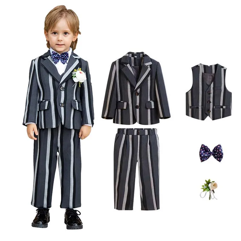 Children Luxurious Stripe Party Photograph Dress Gentleman Kids Birthday Suit Boys Formal Wedding Performance Dance Tuxedo Wear