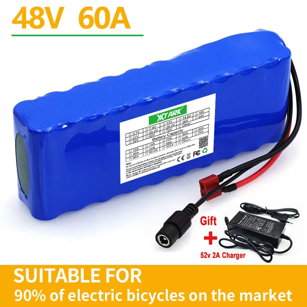 

48V 60Ah 18650 Lithium Battery Pack 13S2P High Power Battery for 54.6V 750W 1000W BAFANG Kit built-in bms With Charger And fuse