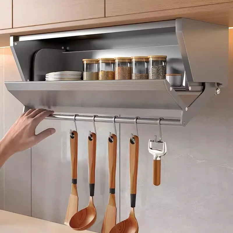 Kitchen hanging cabinet pull-down basket cabinet condiment top cabinet dish storage rack folding storage rack