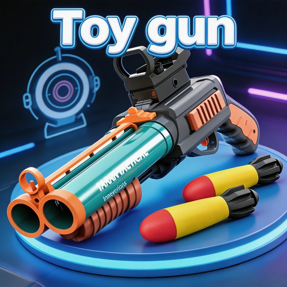Foam Dart Gun - ปืนยิงลูกดอกโฟมนุ่มแบบสองลำกล้อง ของเล่นเสริมพัฒนาการ เกมยิงปืนกลางแจ้ง ชุดของเล่นแบบอินเทอร์แอคทีฟ ของขวัญวันเกิด