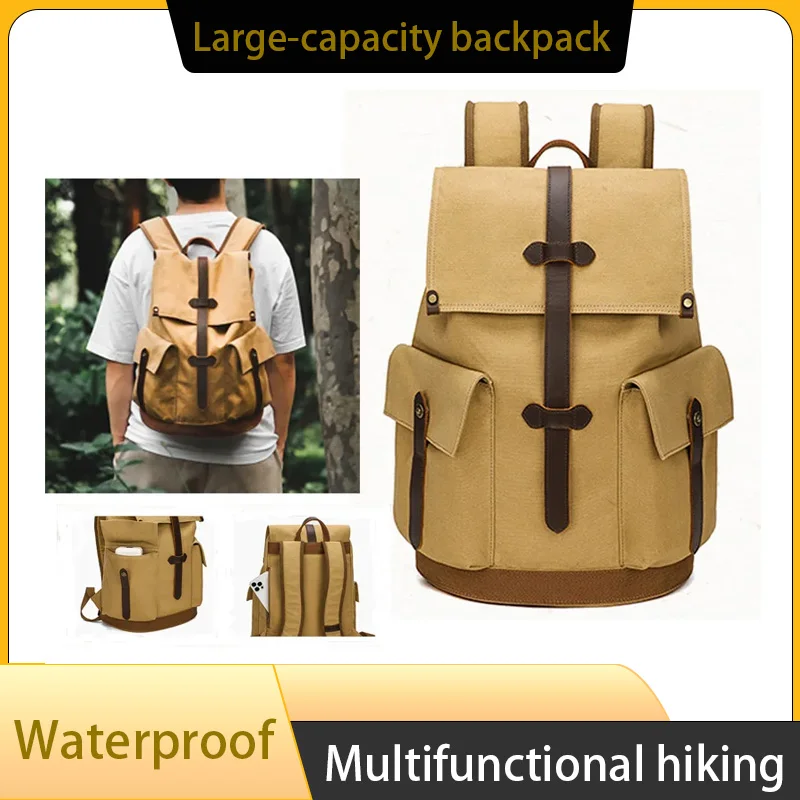

Outdoor wear-resistant canvas backpack, retro style, travel computer bag, simple design, large capacity, high-end feel