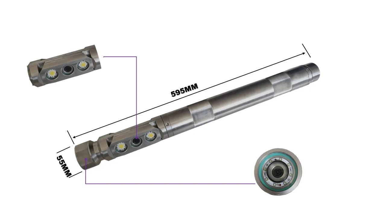 200미터 케이블 55mm 듀얼 카메라 딥 웰 카메라 360도 회전 카트 장착 및 12인치 LED 디스플레이 스크린 포함