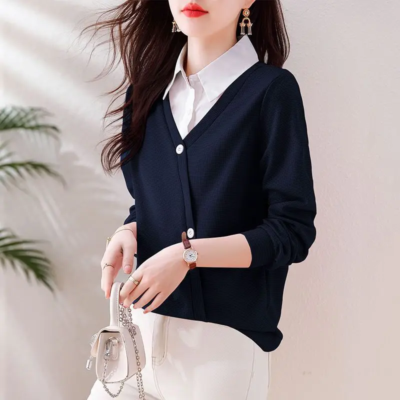 Spring Autumn New Fashion Elegant Polo Blouse Long Sleeved Solid Color Casual Versatile Western Commuter Clothing Women\'s Shirts