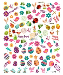 1 pçs feliz dia da páscoa prego arte adesivo auto-adesivo coelho bonito coelho decalques 10*8cm ovo de páscoa pato cruz prego sliders adesivos