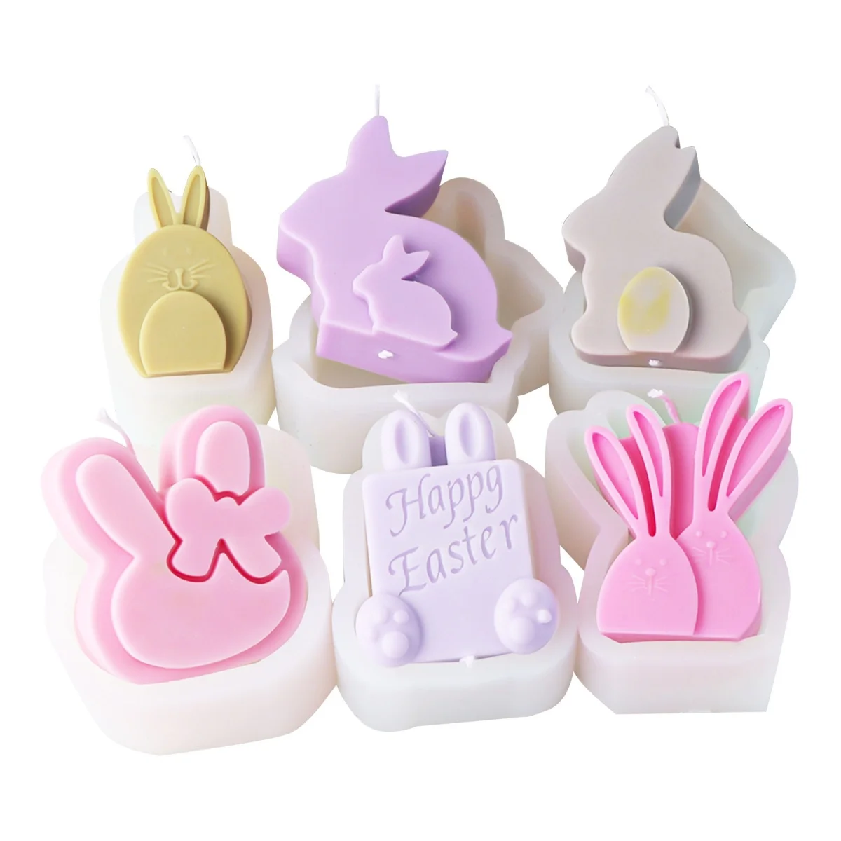 Cute Rabbit Candle Silicone Mold Easter Bunny Scented Candle Resin Making Mould DIY Diffusing Stone Rabbit Plaster Mold Decor