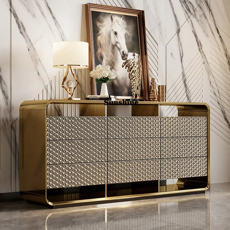 

Light luxury solid wood storage chest, villa storage locker, living room against the wall