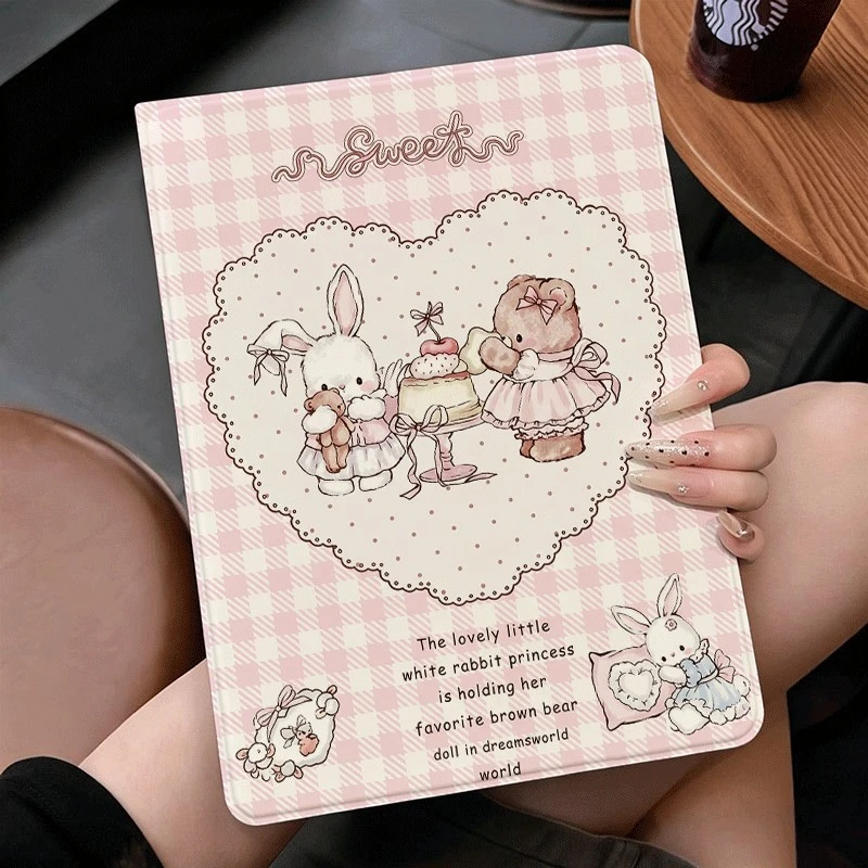 Pink Rabbit Bear Love Girl Y2K Tablet Case For iPad Pro 11 12.9 13 A16 M2 M4 M3 M5 Shell 5/6/7/8/9/10/11th Mini Air 3 4 5 Cover