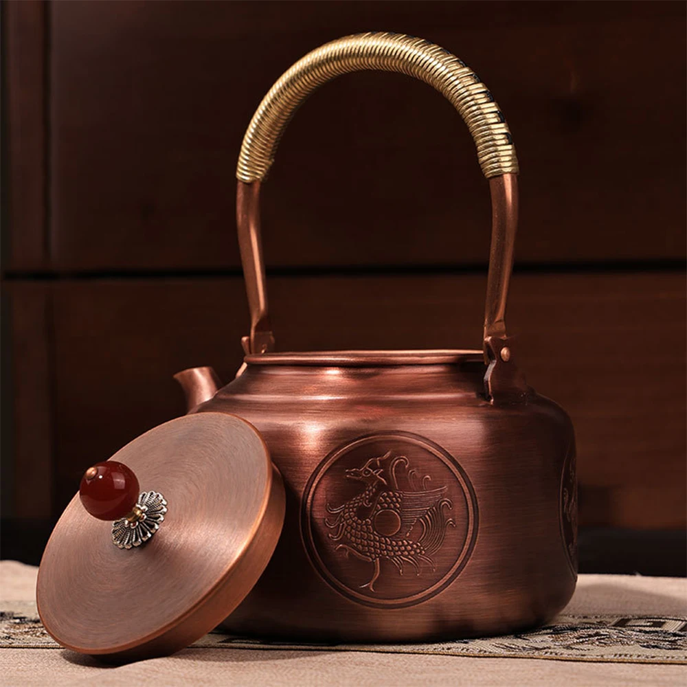 Pure Copper Auspicious Beast pot, Handmade tea kettle, Tea making copper pot, Large capacity boiling water kettle for home, 1.4L