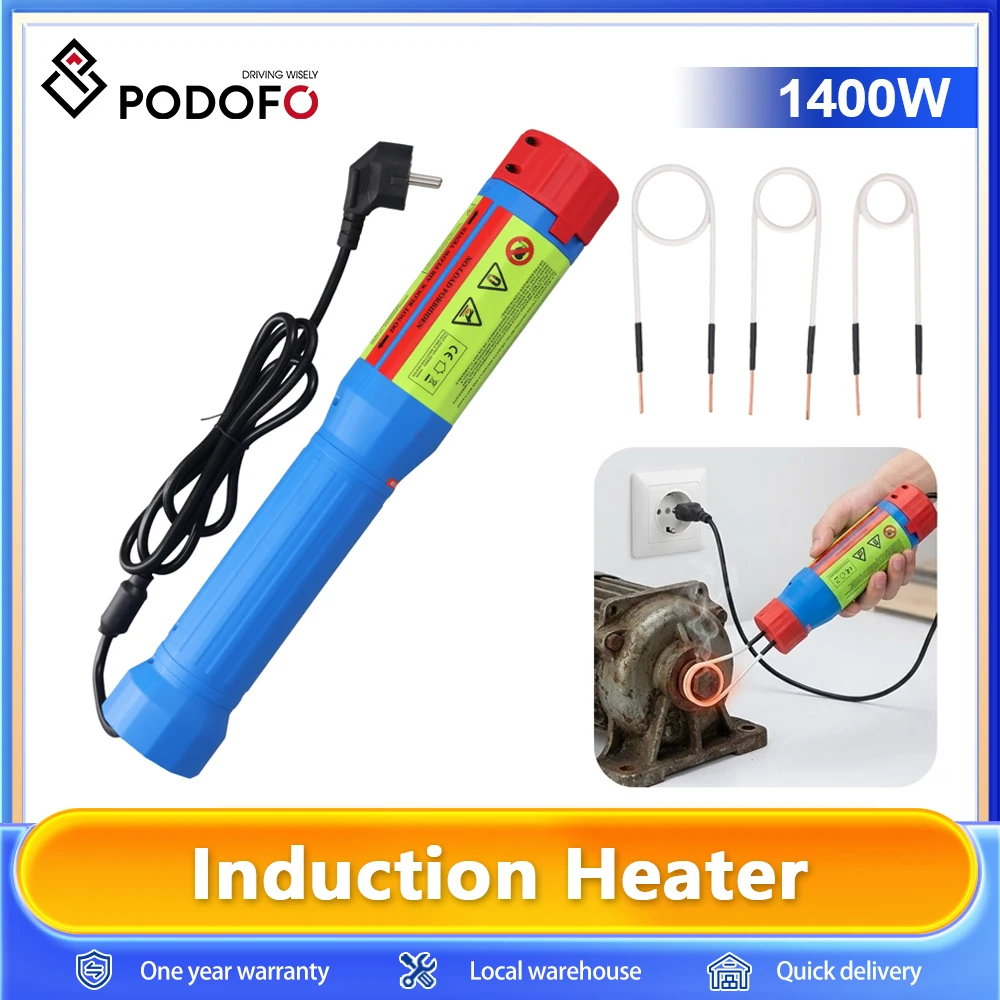 Podofo 1400W Mini Chauffe-aimants à induction sans flamme pour déboulonneur de voiture et outils de réparation avec 3 bobines chauffantes