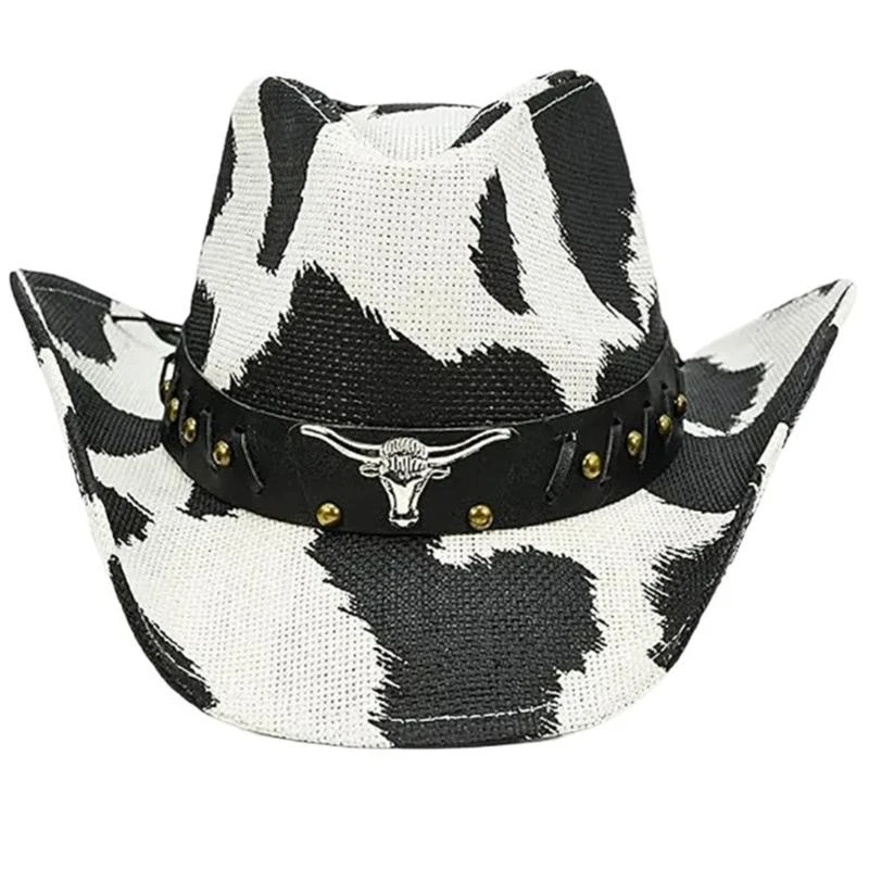 340D Fashionable Hat Winter Cow Pattern Fedoras Hat with Double-Sided Thickened