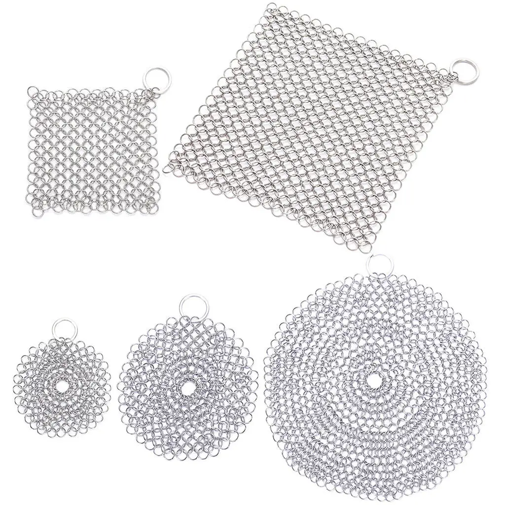 316 Stainless Steel Stubborn Stains Small Rings Chainmail Cleaner Cast Iron Washers Chain Scrubber for Griddle Skillet