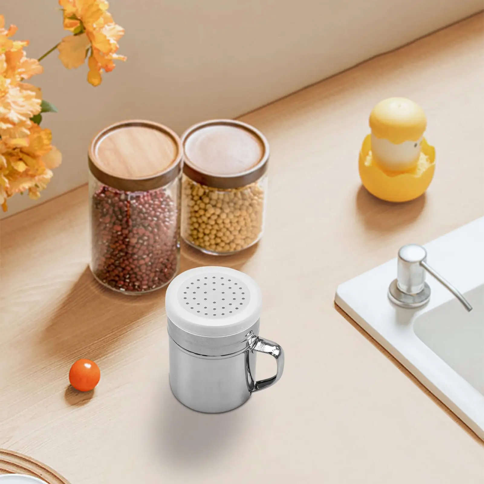 Metal Salt Shaker Salt Pepper Metal Dredge Stainless Steel Durable With Handle Powder Dispenser For Restaurant Home Kitchen