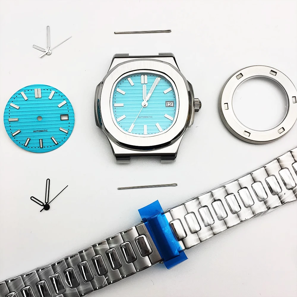 Caja de reloj para hombre con cristal de zafiro plateado, 39mm, Esfera luminosa verde y manecillas adecuadas para accesorios de reloj con movimiento NH36