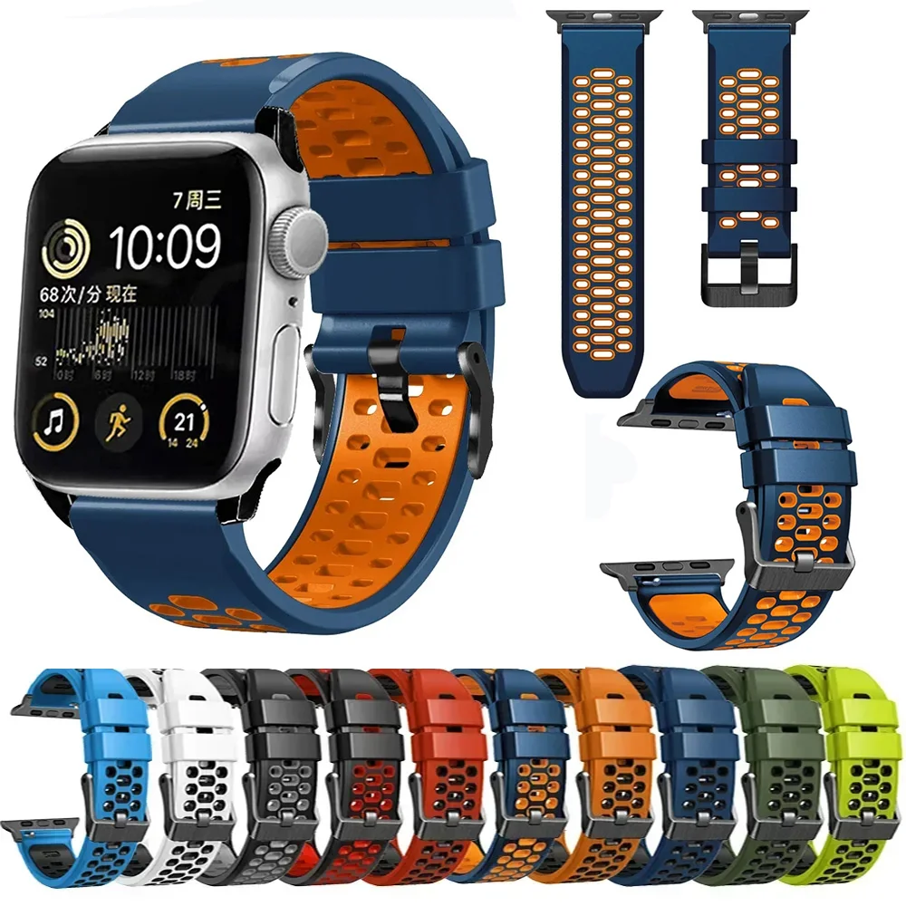 Ремешок силиконовый для Apple watch Ultra, мягкий спортивный браслет для iWatch Series 9 8 7 SE 6 5 4 3 45 мм 44 мм 42 мм