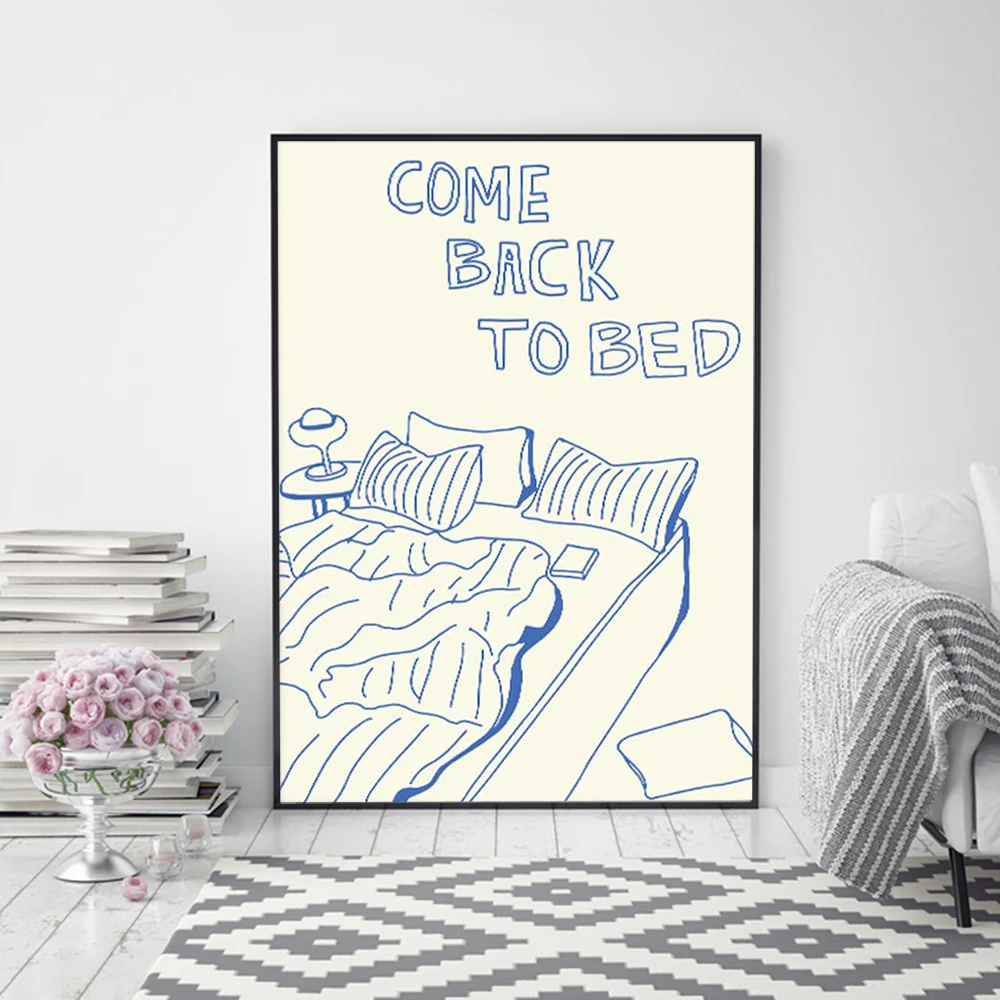 Come Back to Bed Quote Lazy Bed Sleep Dream Wall Art Canvas Painting Nordic Poster Print Retro Wall Picture For Bedroom Decor