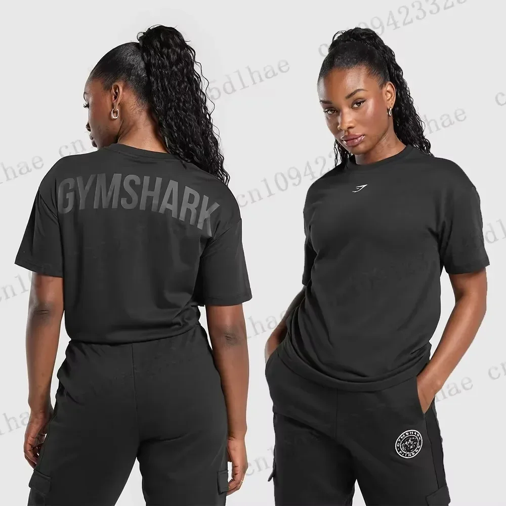 Large Size European American Women Muscle Shark Street Fitness Short Sleeved T-shirts Men Outdoor Training Sports Cotton Kid Top