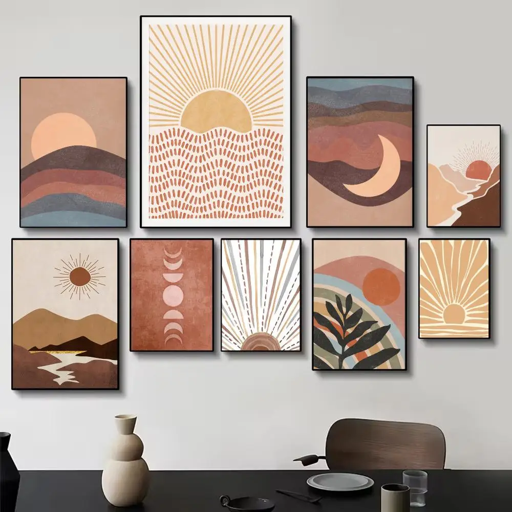 Subtle Harmonious Color Matching Abstract Sun Moon Poster Painting Wall Art for Living Room Home Gifts Decor Mural