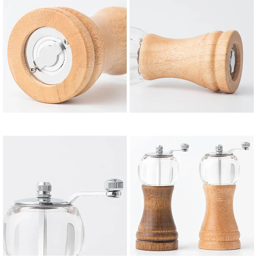 1Pc Manual Wooden Pepper Grinder Sturdy Salt Pepper Mill with Ceramic Grinding Cores Adjustable Coarseness Spice Salt Grinder