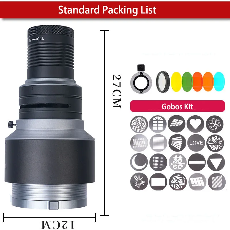 Imagem -05 - Acessório de Estúdio Fotográfico Snoot Óptico Cônico para Luz Led Flash Luz Estroboscópica com Lente Montagem Bowens 20 Gobos
