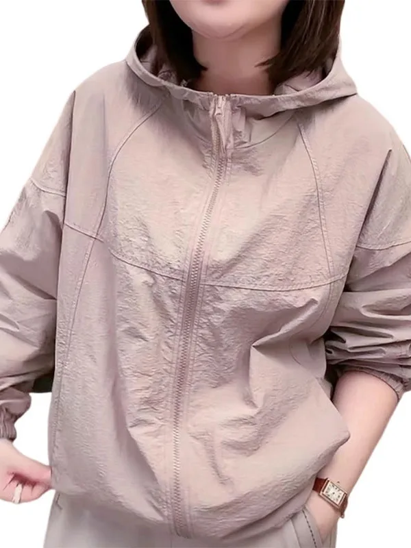 s' Inizio autunno 2025 Abbigliamento fronte-retro da donna Semplice giacca a vento con cappuccio traspirante Jaet Top con cerniera allentata Casual Sle