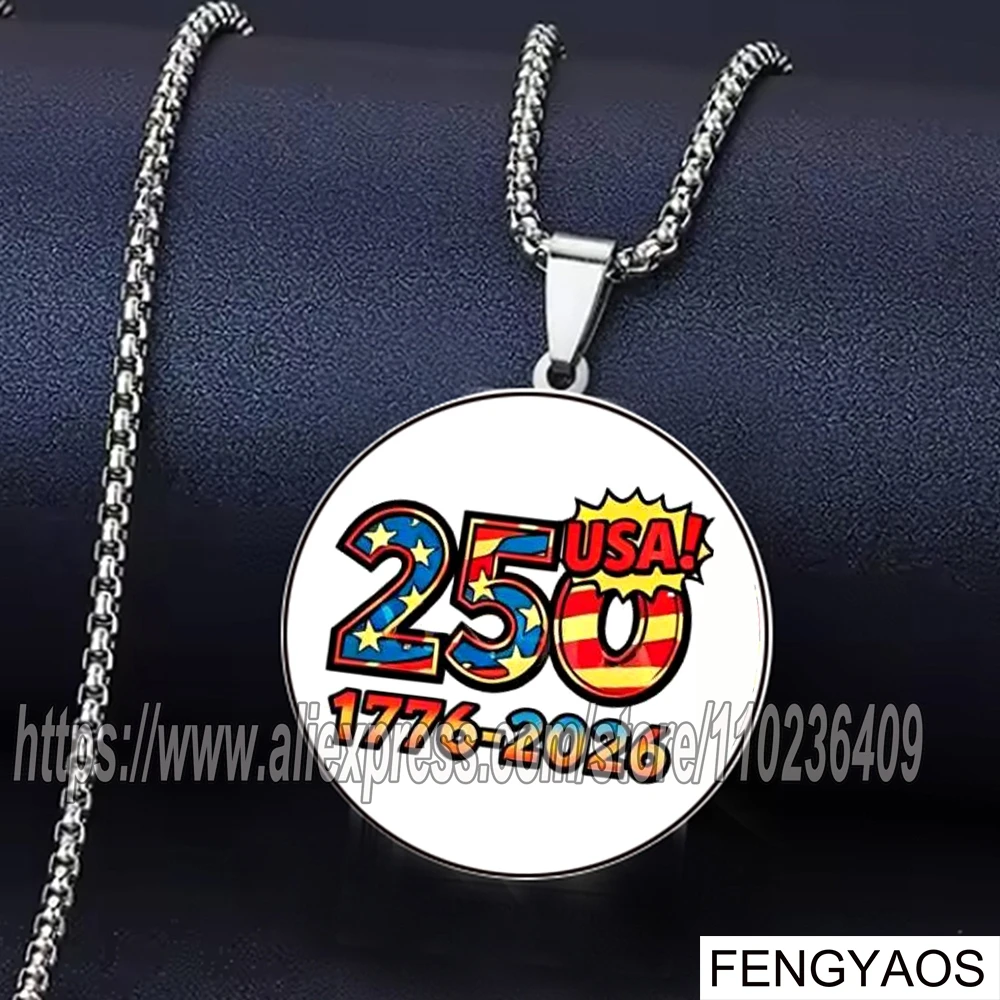 Stainless Steel American Independence Day Necklace Souvenir Gift 250th Anniversary of The United States Necklaces