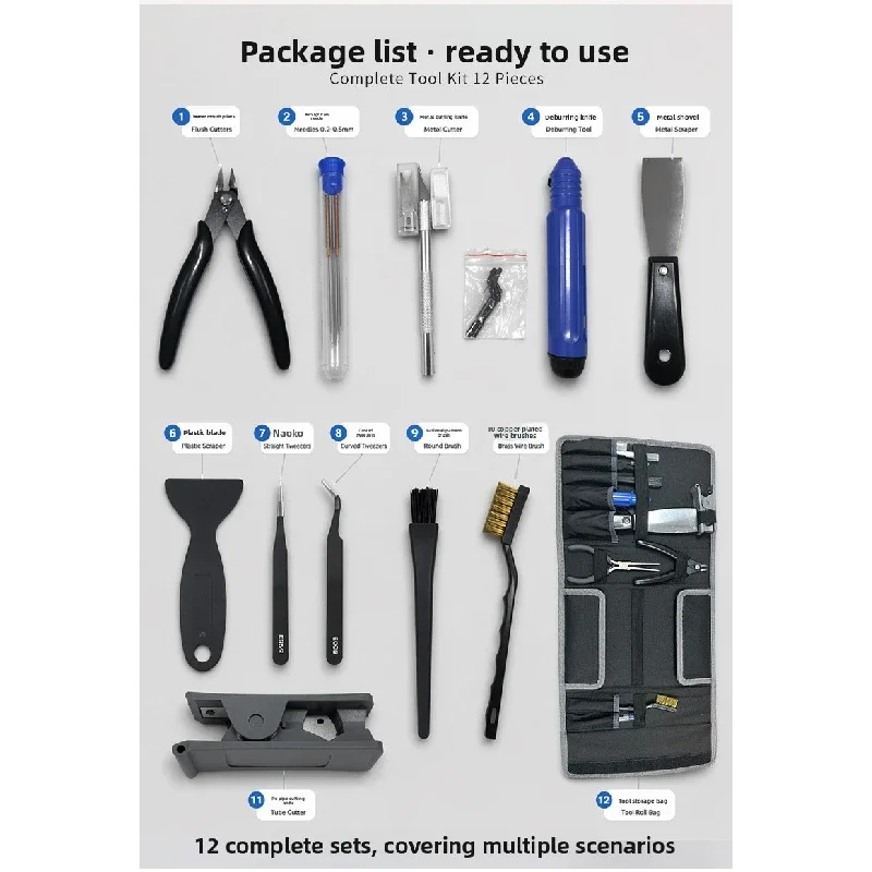 3D Printer Model Cleaning Tool Set Stainless Steel Spatula Tweezers Drill Bits DIY Model Trimming Maintenance Hand Tool Kit