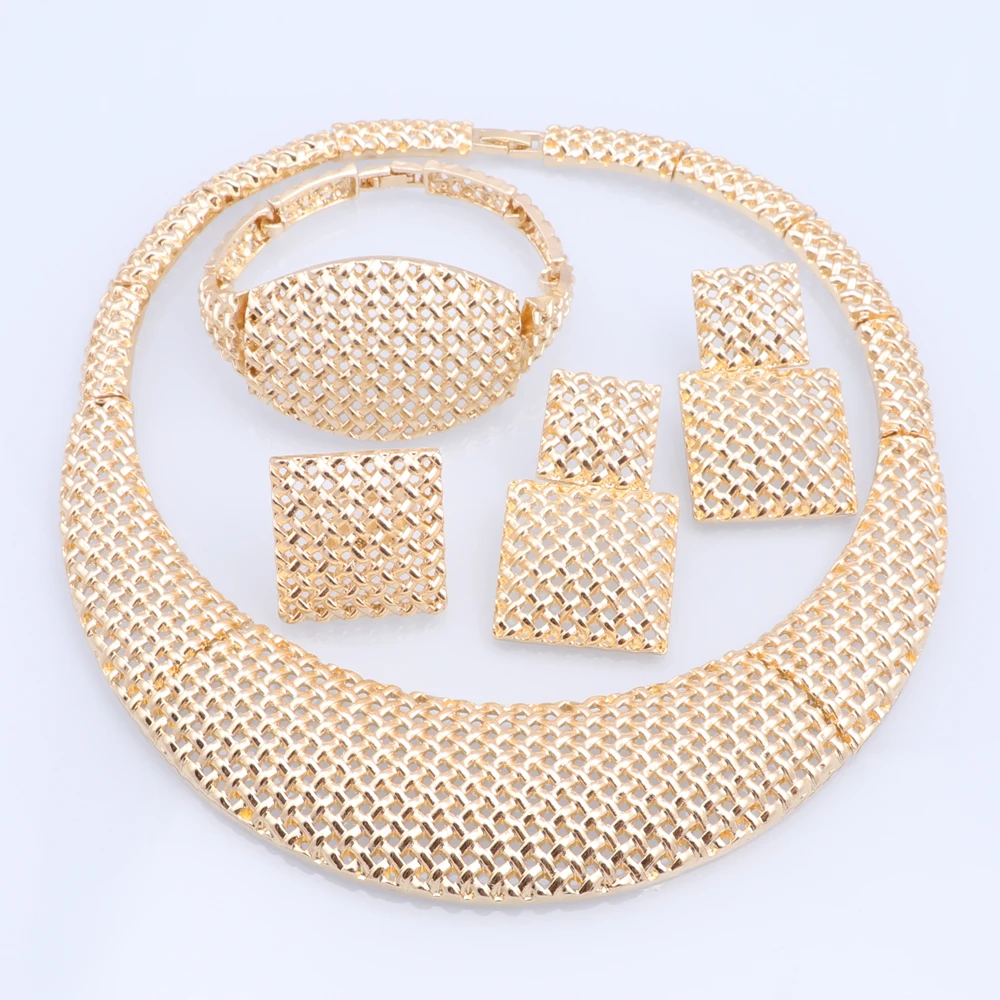 CYNTHIA Jewelry Sets For Women Fashion Dubai Jewelry Necklace Earrings Bracelet Ring Set With Rhinestones Wedding Party Gift
